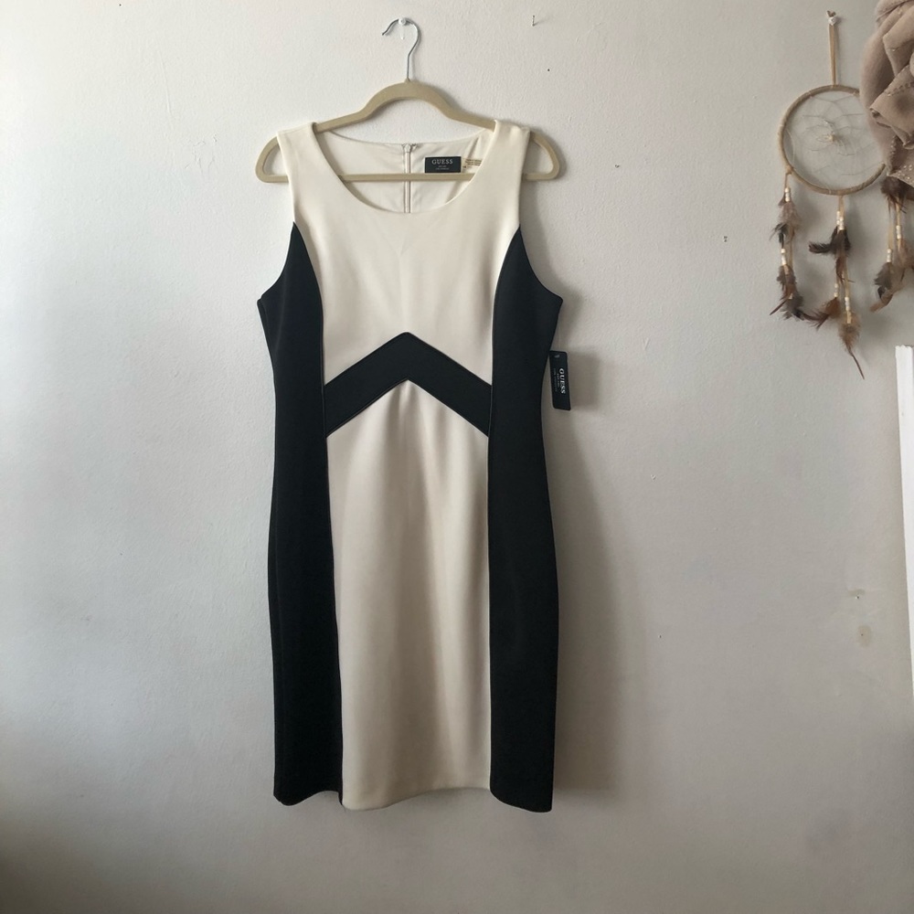 GUESS white and black dress with leather trimming